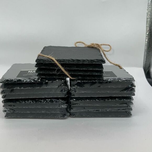 Slate Stone Drink Coasters 5 Sets of 4(20 total) Square Black Natural Edge Stone - Picture 4 of 7